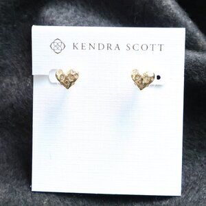 Kendra Scott Holland Gold Heart Stud Earrings White CZ